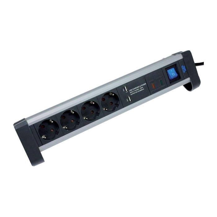 as-Schwabe ALUX 4-fach Tischsteckdose 1,5 m schwarz mit USB-Buchse