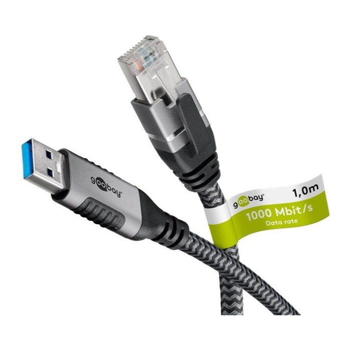 goobay USB A 3.0/RJ45 CAT 6 Kabel 15,0 m grau, schwarz, 1 St.
