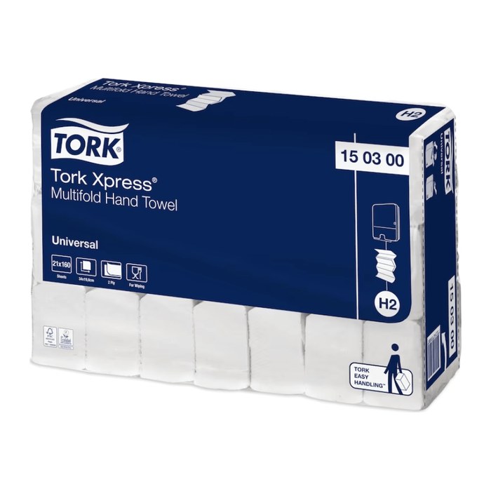TORK Papierhandtücher 150300 Xpress® H2 Universal Interfold-Falzung 2-lagig weiß, 3.360 Tücher