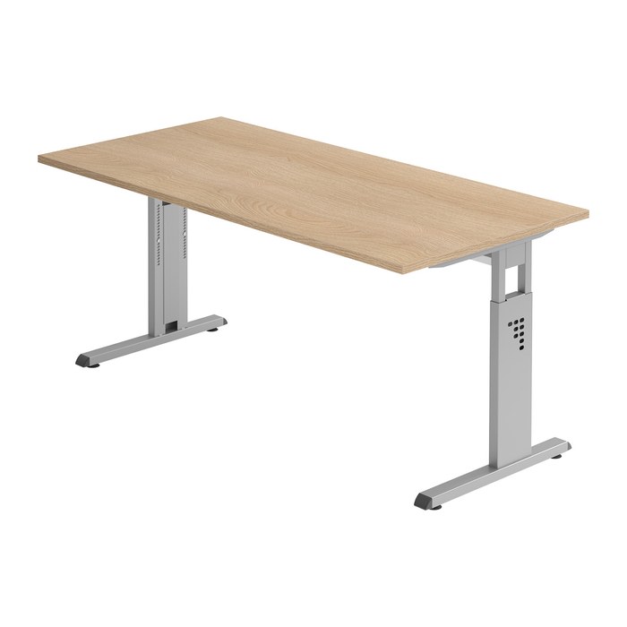 HAMMERBACHER OS 16 höhenverstellbarer Schreibtisch eiche rechteckig, C-Fuß-Gestell silber 160,0 x 80,0 cm