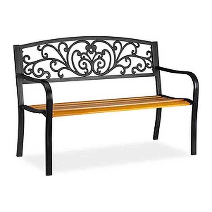 relaxdays Gartenbank 10030990_0 schwarz/braun Metall 127,0 cm