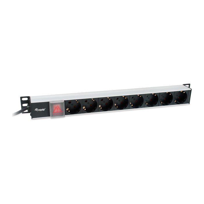 Equip 19" Steckdosenleiste 8xSchuko+Switch->St.90° si. Alu.