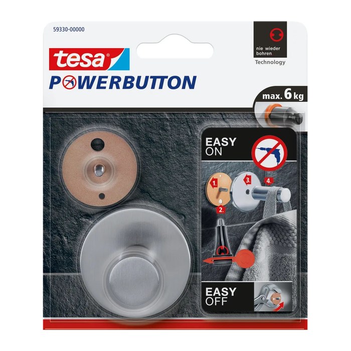 tesa Handtuchhaken Powerbutton Classic rund silber, 1 St.