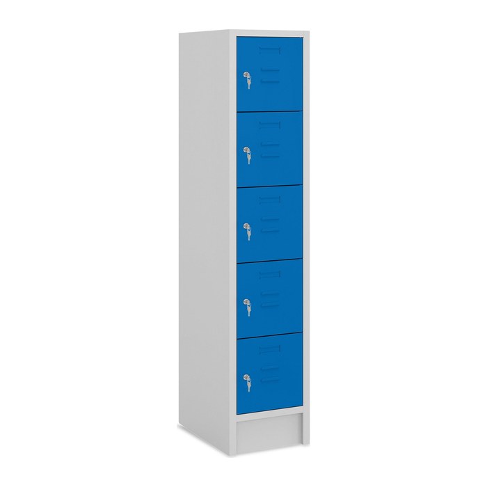Fächersäule 5er Höhe – 1-Abteil (diverse Breiten) – Lichtgrau (400 x 500 x 1800 mm, Türen Enzianblau)