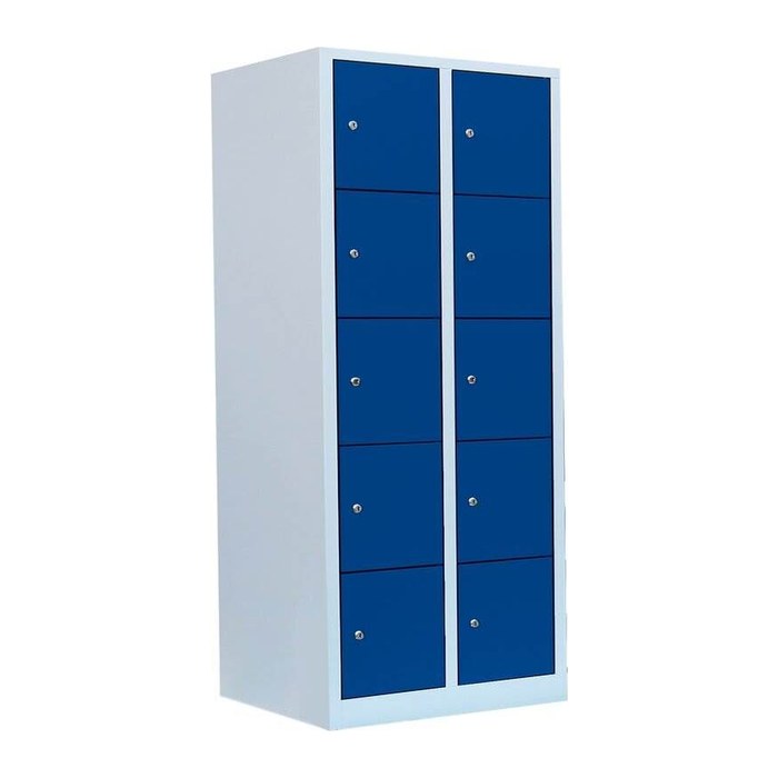 LÜLLMANN Schließfachschrank lichtgrau, enzianblau 523521, 10 Schließfächer 80,0 x 50,0 x 180,0 cm