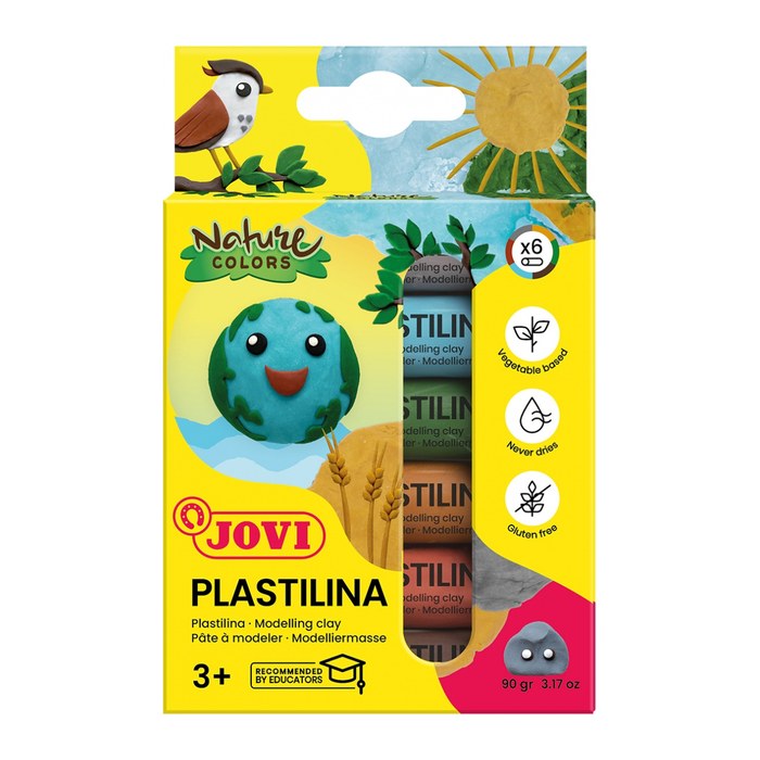 JOVI Knete PLASTILINA farbsortiert, 6 Farben je 15,0 g