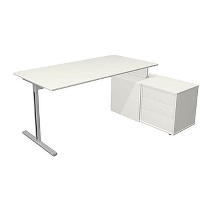 Kerkmann Form 1 Schreibtisch weiß rechteckig, T-Fuß-Gestell silber 160,0 x 80,0 cm
