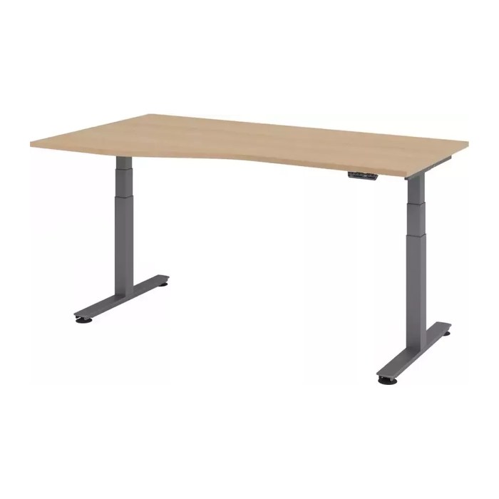 HAMMERBACHER VXDSM18 elektrisch höhenverstellbarer Schreibtisch eiche Trapezform, T-Fuß-Gestell grau 180,0 x 100,0 cm