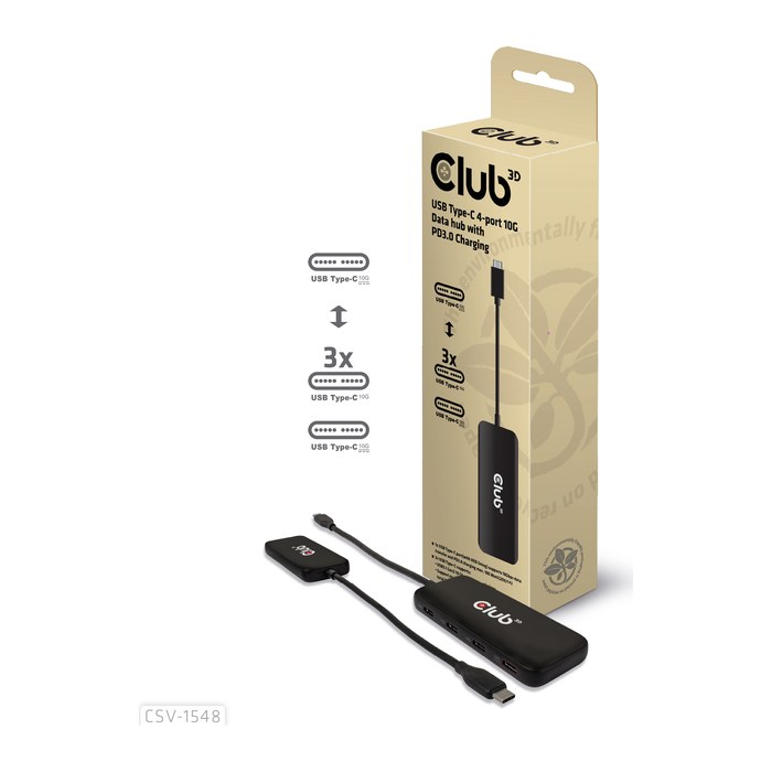 Club3D USB-Hub Typ C > 4x USB Typ C 10Gbps + 100W PD St/Bu retail