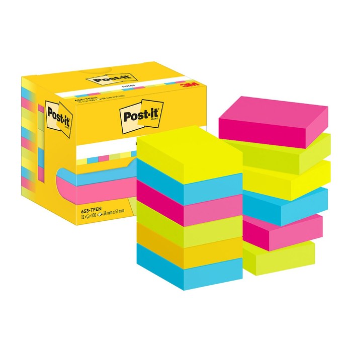 Post-it® Energetic Collection Haftnotizen 653TFEN farbsortiert, 12 Blöcke