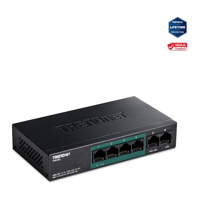 TRENDnet Switch 6-Port 10/100Mbps PoE+ 60W Metall