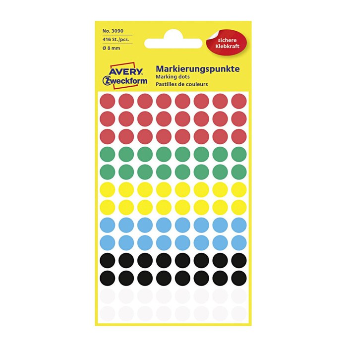 AVERY Zweckform Klebepunkte 3090 farbsortiert Ø 8,0 mm, 416 St.