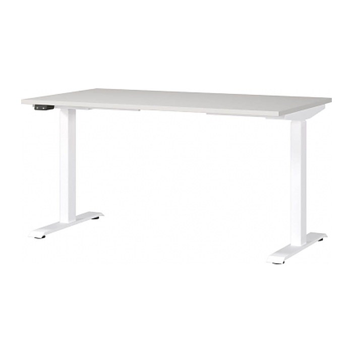 GERMANIA JET höhenverstellbarer Schreibtisch lichtgrau rechteckig, T-Fuß-Gestell weiß 140,0 x 80,0 cm