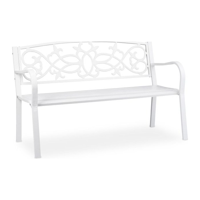 relaxdays Gartenbank 10036721_0 weiß Metall 124,5 cm
