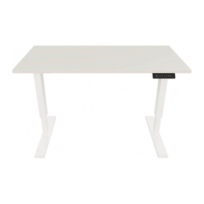 BISLEY E-StarterTech elektrisch höhenverstellbarer Schreibtisch lichtgrau rechteckig, T-Fuß-Gestell weiß 140,0 x 60,0 cm