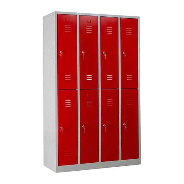 Gürkan Spind lichtgrau, feuerrot 106314, 8 Schließfächer 117,0 x 50,0 x 195,0 cm