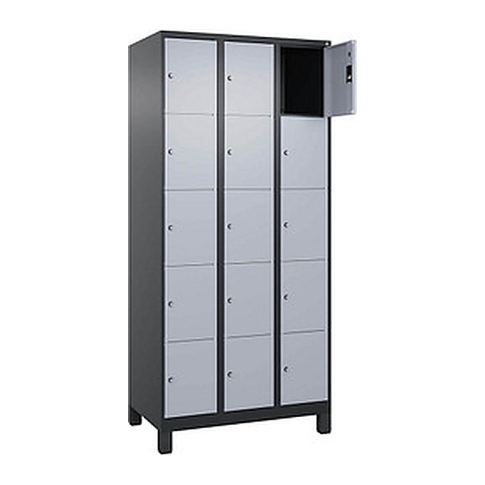 CP Schließfachschrank Classic Plus schwarzgrau, weißaluminium 080010-305 S10043, 15 Schließfächer 90,0 x 50,0 x 195,0 cm
