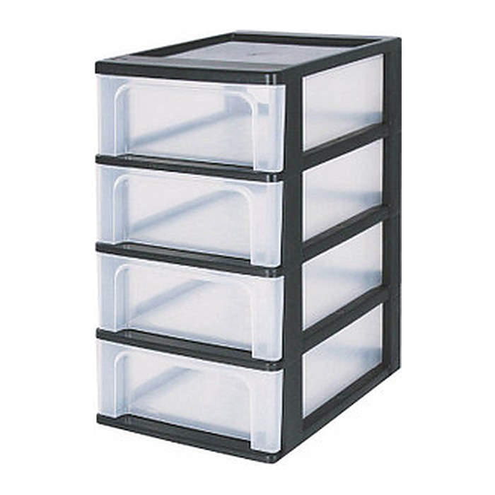IRIS Ohyama Aufbewahrungsbox 4x 7,0 l transparent, schwarz 26,0 x 35,5 x 49,0 cm, 1 St.