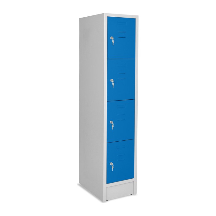 Fächersäule 4er Höhe – 1-Abteil (diverse Breiten) – Lichtgrau (400 x 500 x 1800 mm, Türen Enzianblau)