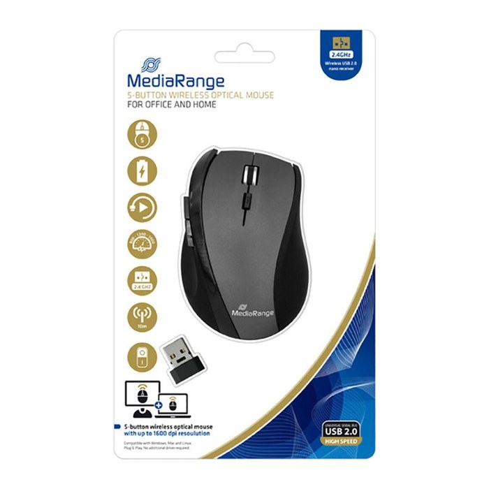 MediaRange MROS203 Maus kabellos schwarz, grau