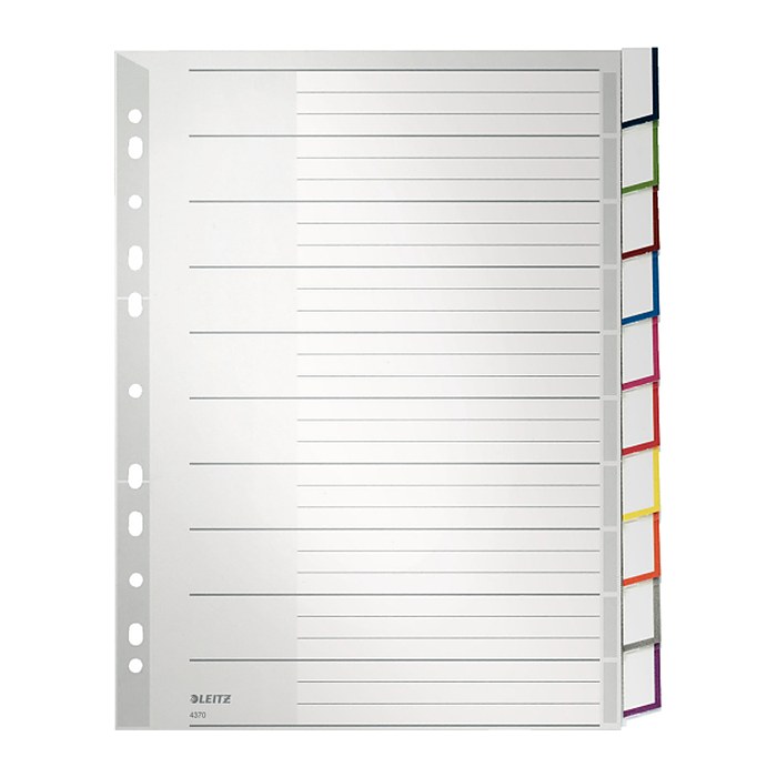 LEITZ Ordnerregister DIN A4 Vollformat, Überbreite blanko grau-weiß 10-teilig, 1 Satz