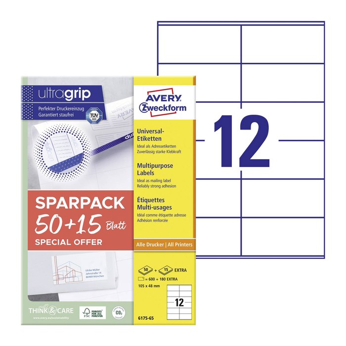 AVERY Zweckform Etiketten weiß 105,0 x 48,0 mm, 65 Blatt