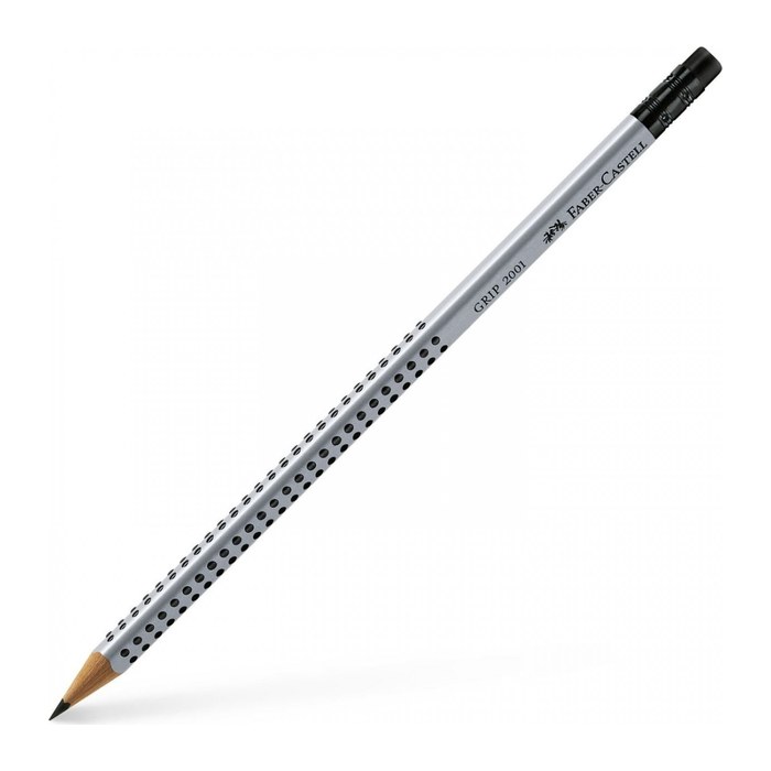 FABER-CASTELL GRIP 2001 Bleistifte B silber mit Radierer, 12 St.