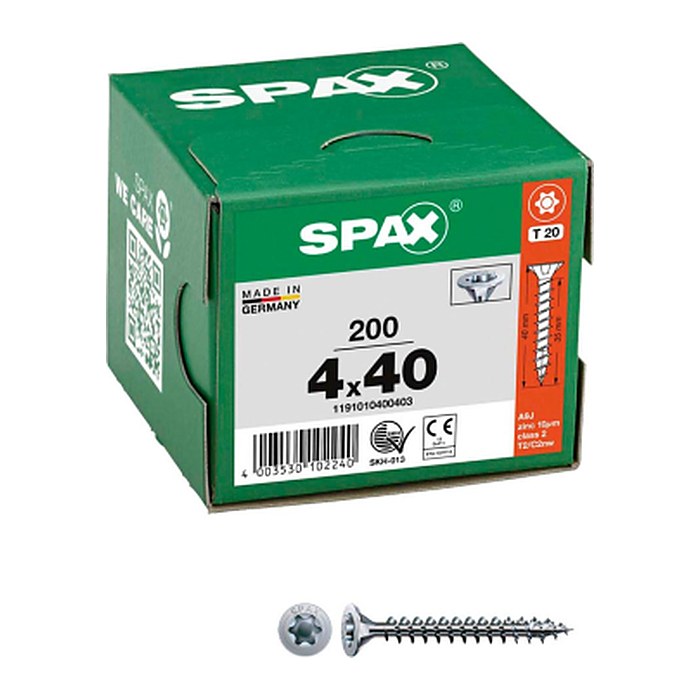 SPAX® Universalschrauben T20 Senkkopf WIROX 1191010400403 4 mm x 40 mm, 200 St.
