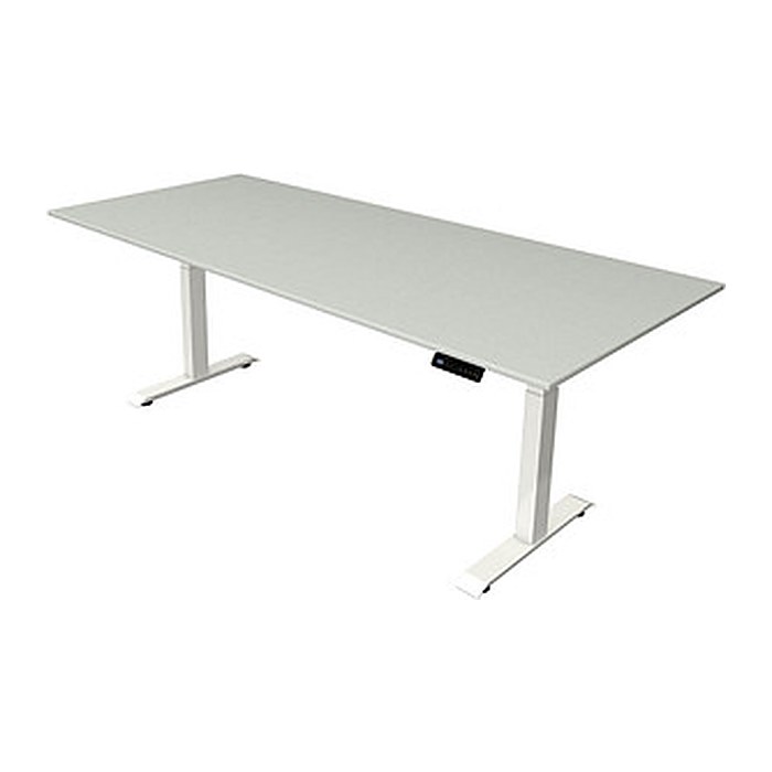 Kerkmann Move 4 elektrisch höhenverstellbarer Schreibtisch lichtgrau rechteckig, T-Fuß-Gestell weiß 225,0 x 100,0 cm