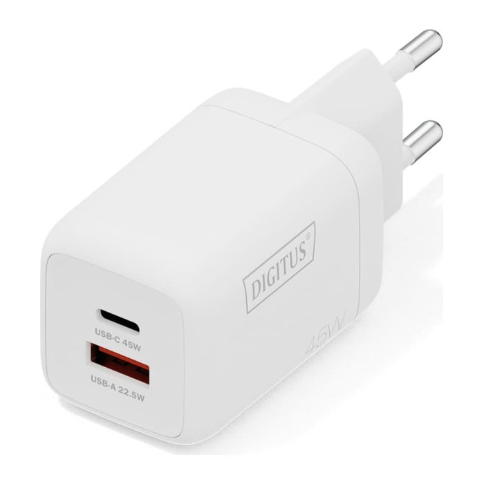 DIGITUS USB-Ladegerät GaN 45W, 1x USB-C, 1x USB-A weiß