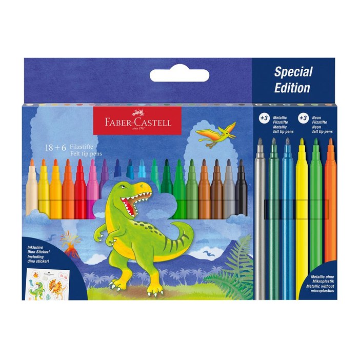 AKTION: FABER-CASTELL Dino Filzstifte farbsortiert, 24 St. + GRATIS Dinosticker