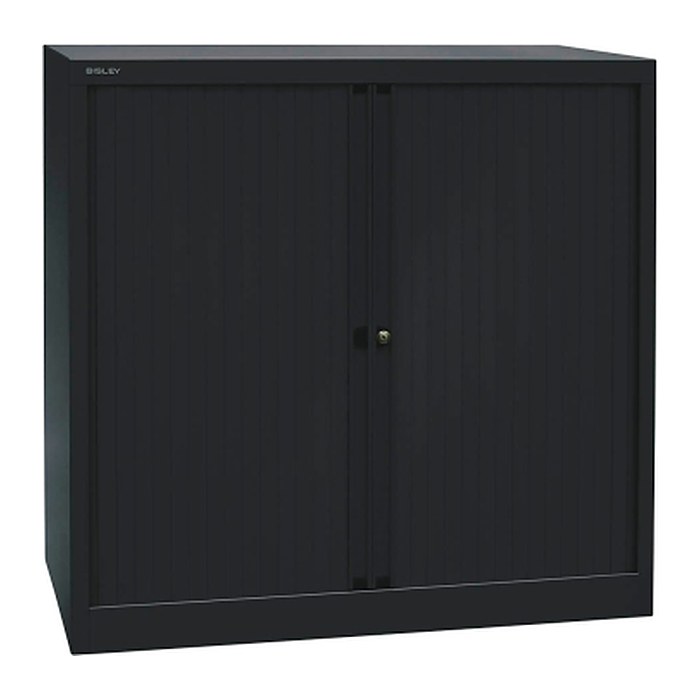 BISLEY Rollladenschrank schwarz 2 Fachböden 100,0 x 43,0 x 103,0 cm