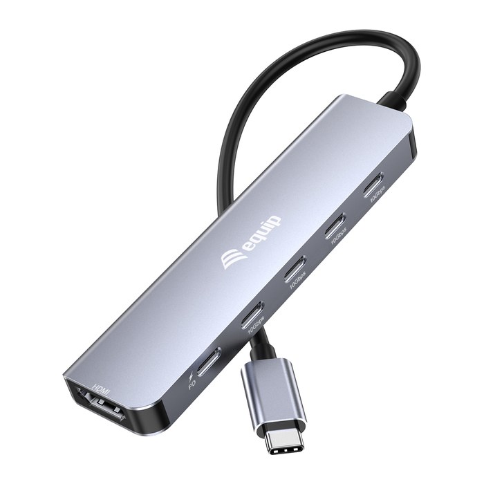 Equip Adapter USB-C->HDMI/3xUSB-C/USB PD 4K/ 60Hz 0.25m Alu.
