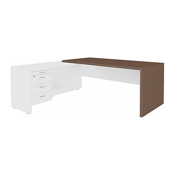 Quadrifoglio T45 Schreibtisch eukalyptus, weiß L-Form, Wangen-Gestell eukalyptus 200,0 x 194,0 cm