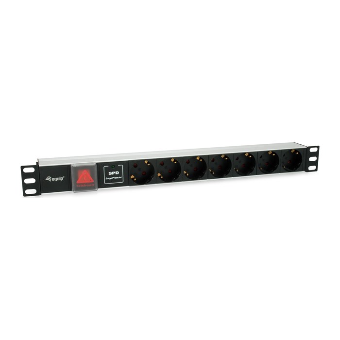 Equip 19" Steckdosenleiste 7xSchuko+Switch->St.90°ÜSS Alu.