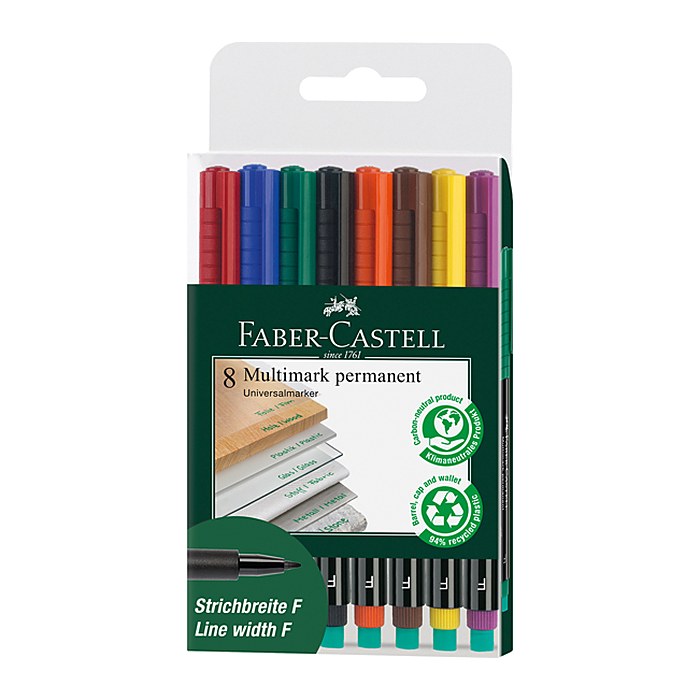 FABER-CASTELL MULTIMARK Folienstifte-Set farbsortiert permanent, 8 St.