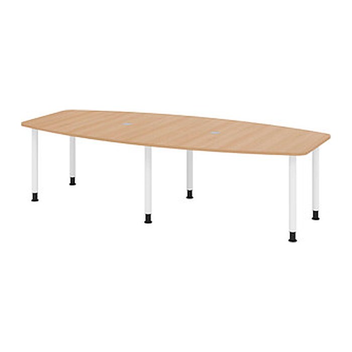 HAMMERBACHER Konferenztisch KT28C eiche Tonnenform, Rundrohr weiß, 280,0 x 85,0/130,0 x 72,0 - 74,0 cm