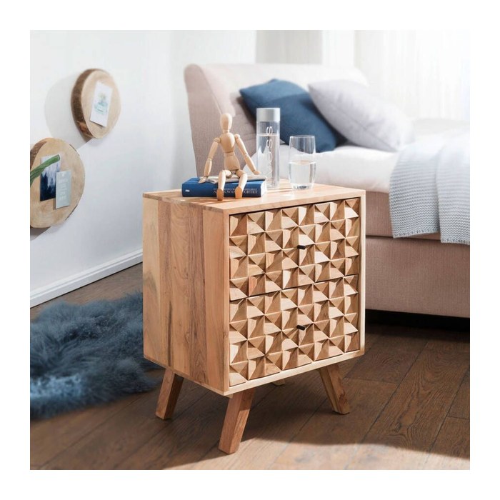 WOHNLING Nachttisch rechteckig Massivholz akazie 35,0 x 44,0 x 61,0 cm, 1 St.