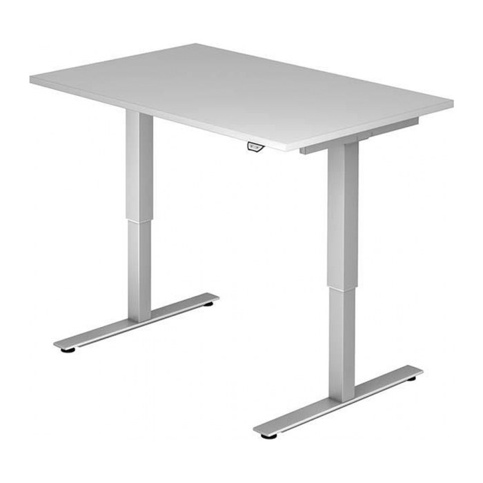HAMMERBACHER XMST12 elektrisch höhenverstellbarer Schreibtisch lichtgrau rechteckig, T-Fuß-Gestell silber 120,0 x 80,0 cm