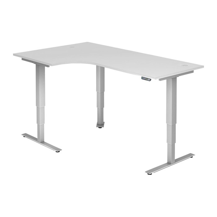 HAMMERBACHER VXDSM82 elektrisch höhenverstellbarer Schreibtisch weiß L-Form, T-Fuß-Gestell silber 200,0 x 120,0 cm