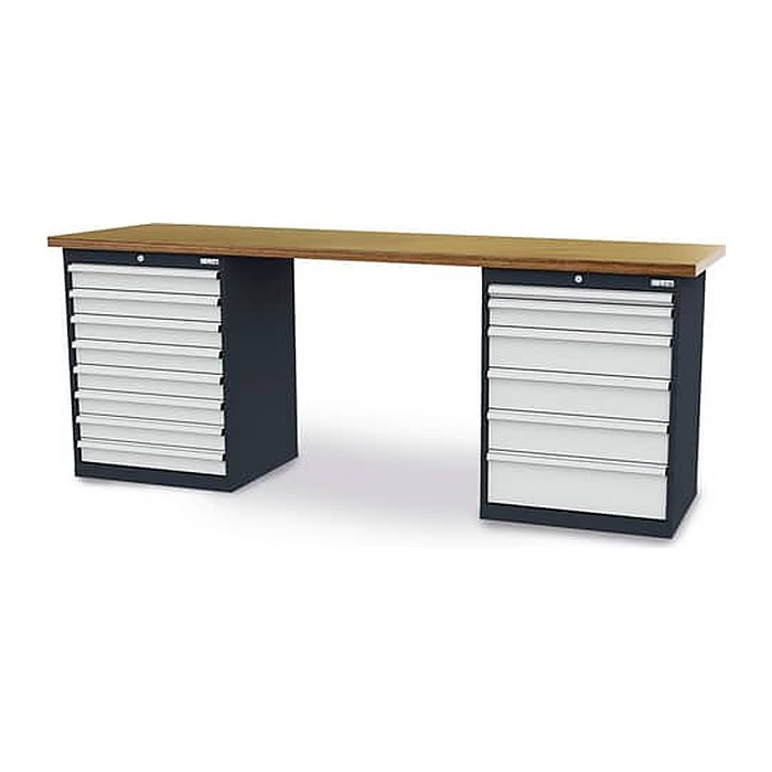 Simplaflex® Systemeinrichter Werkbank C-Line anthrazit, RAL 7016, lichtgrau, RAL 7035 14 Schubladen 250,0 x 60,0 x 96,0 cm