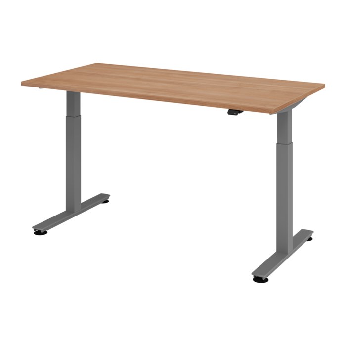HAMMERBACHER VXMST16 elektrisch höhenverstellbarer Schreibtisch nussbaum rechteckig, T-Fuß-Gestell grau 160,0 x 80,0 cm