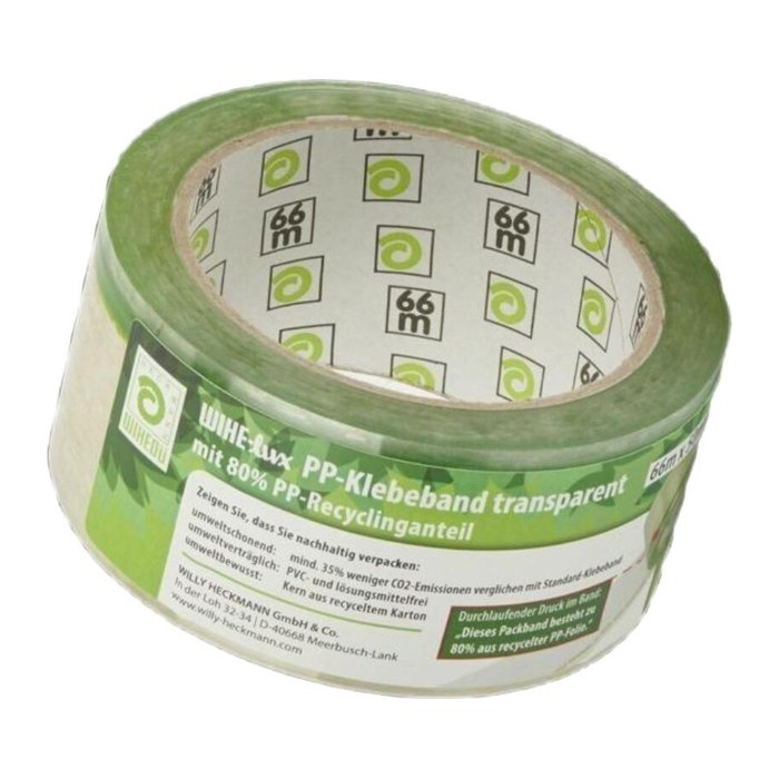 WIHEDÜ Packband WIHE-lux Dieses Packband besteht zu 80% aus recycelter PP-Folie transparent 50,0 mm x 66,0 m 1 Rolle