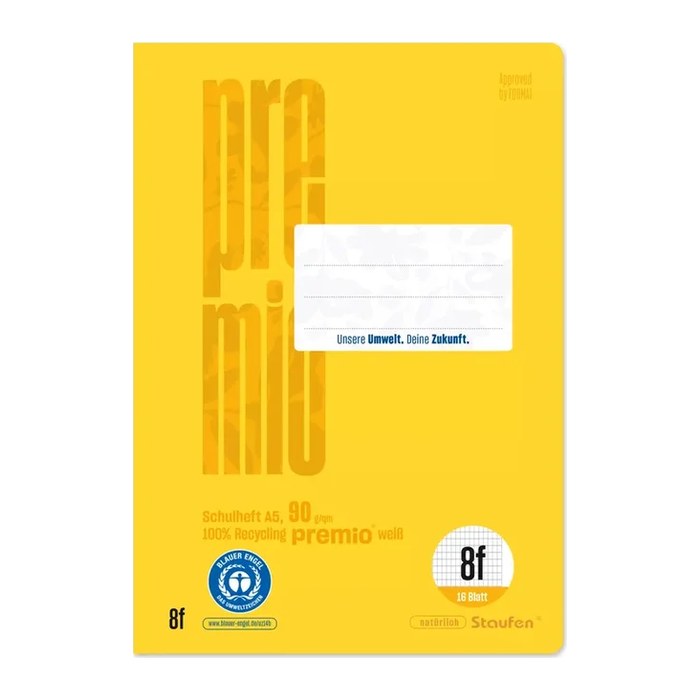Staufen® Schulheft Premio Lineatur 8f rautiert DIN A5 Außenrand, 16 Blatt, 1 St.