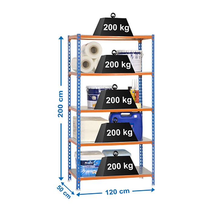 Simonrack Schwerlastregal SIMONCLICK MEGAPLUS 8425437076978 blau, orange, silber 120,0 x 50,0 x 200,0 cm