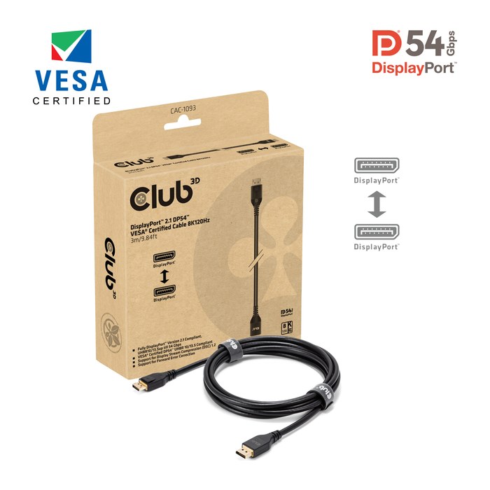 Club3D DP-Kabel 2.1 DP54 zertifiziert 3m 8K120Hz St/St retail