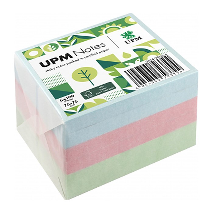 UPM Notes Pastellmix Haftnotizen doppelte Haftung farbsortiert, 6 Blöcke