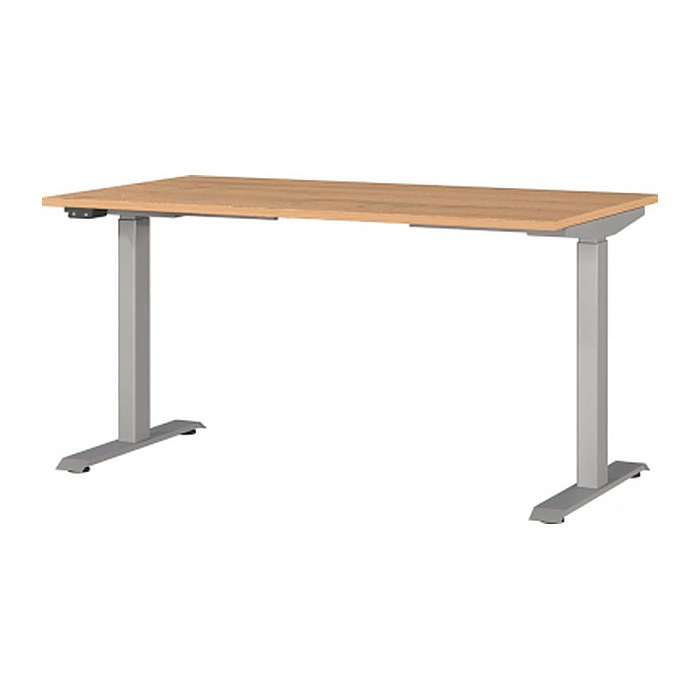 GERMANIA JET höhenverstellbarer Schreibtisch grandson-eiche rechteckig, T-Fuß-Gestell silber 140,0 x 80,0 cm
