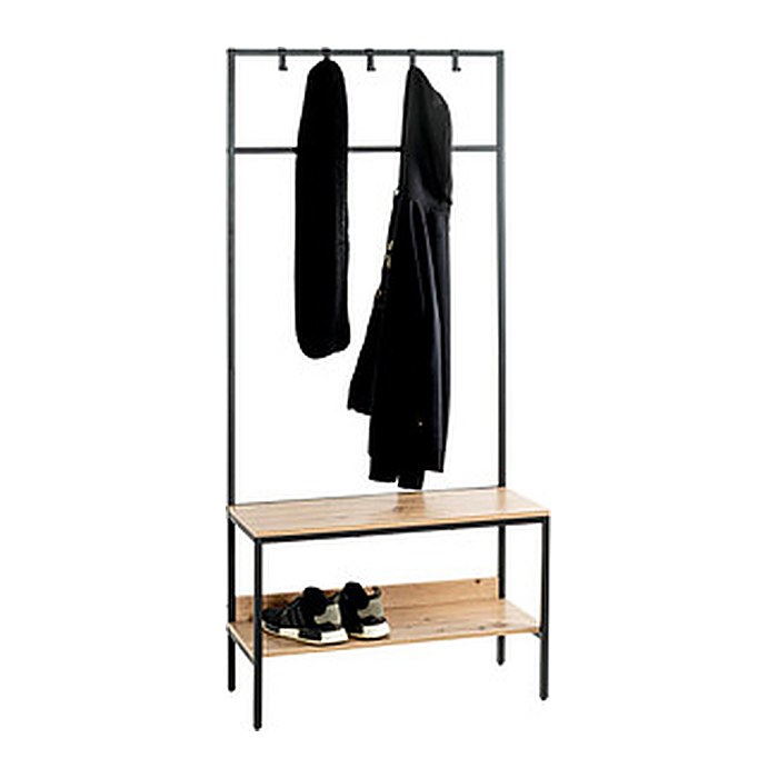 HAKU Möbel Garderobenbank mit Haken und Schuhrost 37461 eiche, schwarz Holz 70,0 cm