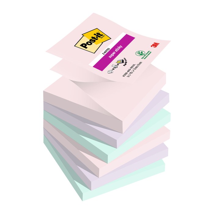 Post-it® Super Sticky Z-Notes Soulfoul Collection Haftnotizen extrastark farbsortiert, 6 Blöcke